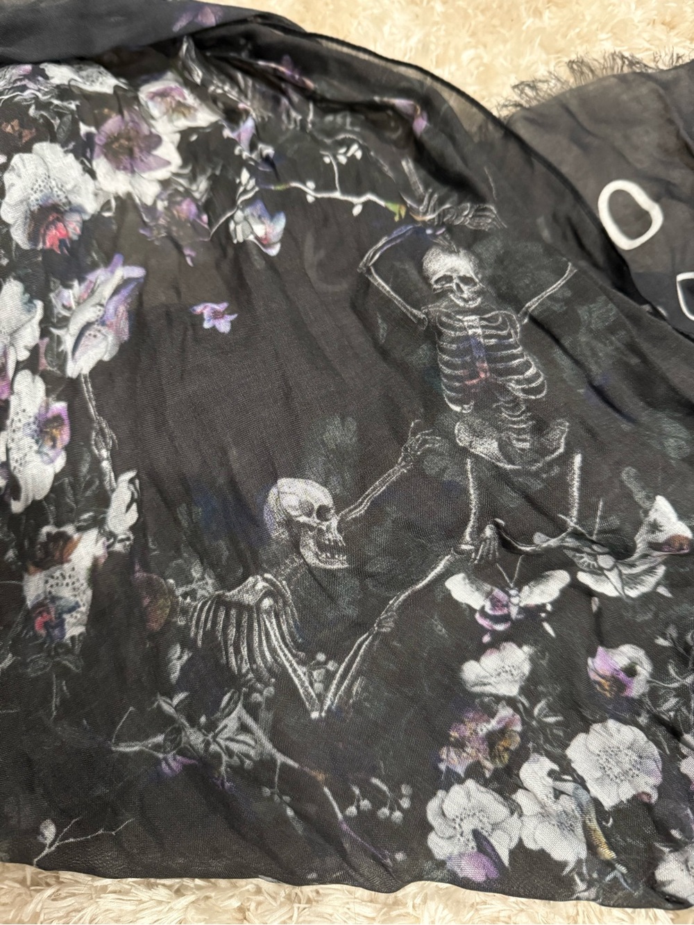 All Saints Black Skeleton & Floral Lightweight Scarf